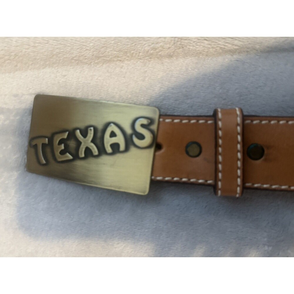 Circle Y Texas Country Solid Brass Buckle Gold Brown Belt Sz 30